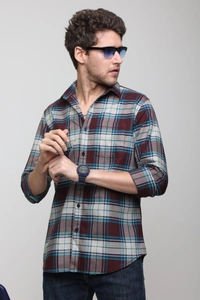 TUSCOT Men's Multicoloured Casual Cotton Shirt with Long Sleeves and Checked Pattern TT-CS1005 - XL