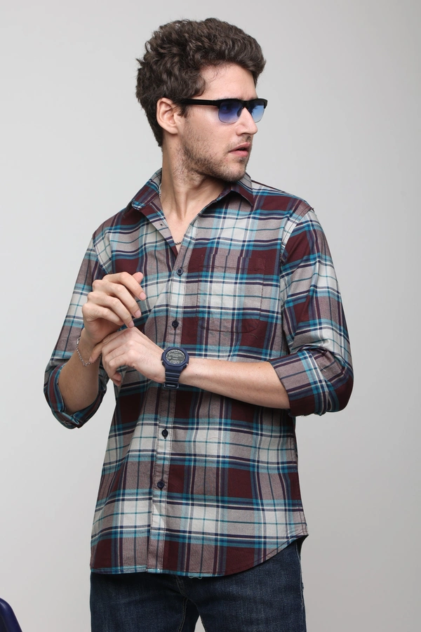 TUSCOT Men's Multicoloured Casual Cotton Shirt with Long Sleeves and Checked Pattern TT-CS1005 - XL