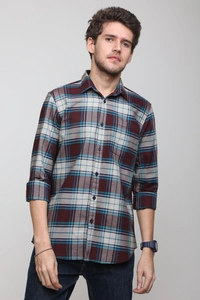 TUSCOT Men's Multicoloured Casual Cotton Shirt with Long Sleeves and Checked Pattern TT-CS1005 - XL