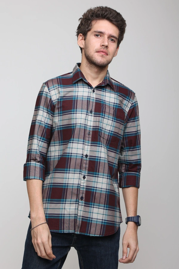TUSCOT Men's Multicoloured Casual Cotton Shirt with Long Sleeves and Checked Pattern TT-CS1005 - XL