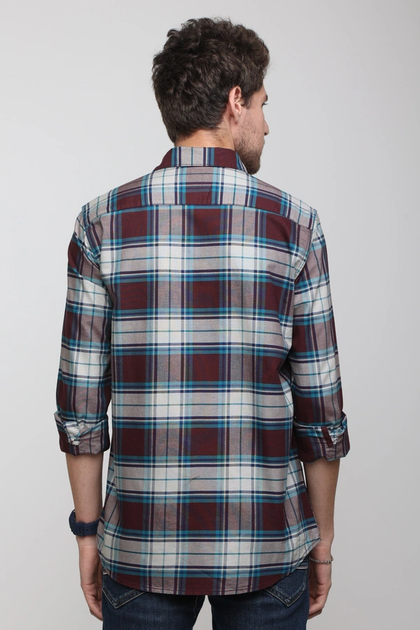 TUSCOT Men's Multicoloured Casual Cotton Shirt with Long Sleeves and Checked Pattern TT-CS1005 - XL