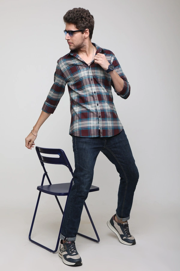 TUSCOT Men's Multicoloured Casual Cotton Shirt with Long Sleeves and Checked Pattern TT-CS1005 - XL