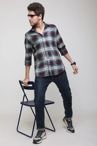 TUSCOT Men's Multicoloured Casual Cotton Shirt with Long Sleeves and Checked Pattern TT-CS1005 - XL