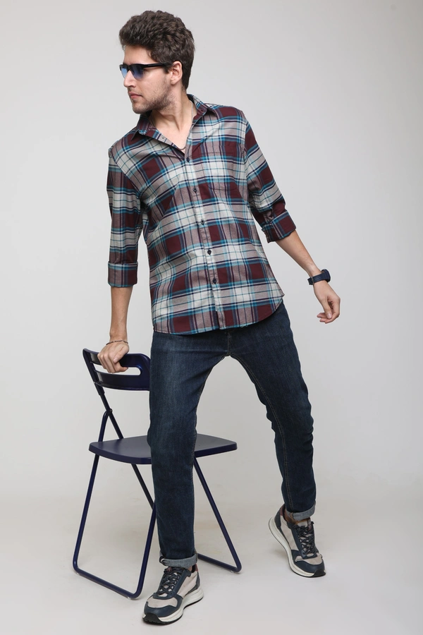 TUSCOT Men's Multicoloured Casual Cotton Shirt with Long Sleeves and Checked Pattern TT-CS1005 - XL