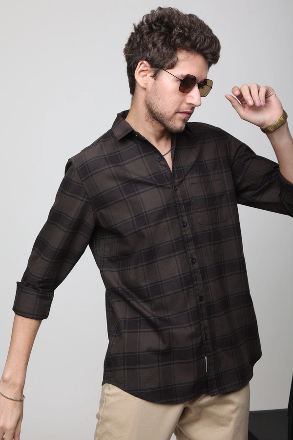 TUSCOT Men's Multicoloured Casual Cotton Shirt with Long Sleeves and Checked Pattern TT-CS1006 - LARGE