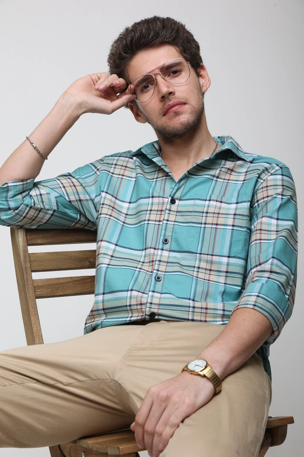TUSCOT Men's Multicoloured Casual Cotton Shirt with Long Sleeves and Checked Pattern TT-CS1008 - XL