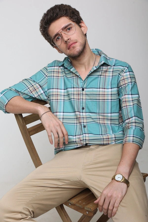 TUSCOT Men's Multicoloured Casual Cotton Shirt with Long Sleeves and Checked Pattern TT-CS1008 - XL