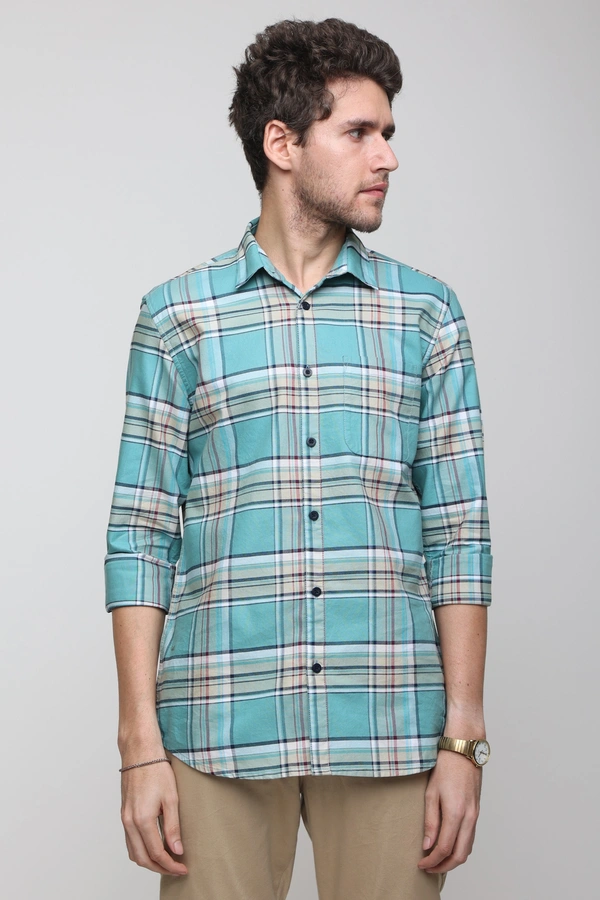 TUSCOT Men's Multicoloured Casual Cotton Shirt with Long Sleeves and Checked Pattern TT-CS1008 - XL
