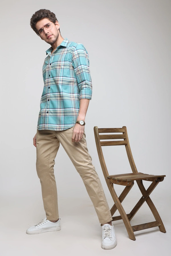 TUSCOT Men's Multicoloured Casual Cotton Shirt with Long Sleeves and Checked Pattern TT-CS1008 - XL