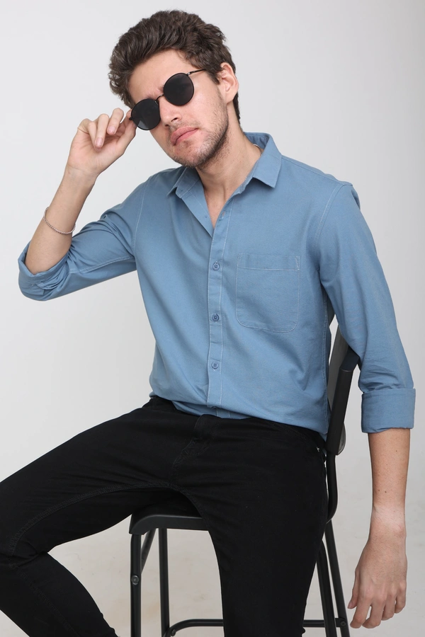 TUSCOT Men's Plain Casual Cotton Shirt with Spread Collar and Long Sleeves TT-CS1009 - MEDIUM, Sky Blue