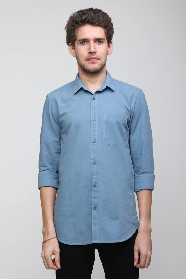 TUSCOT Men's Plain Casual Cotton Shirt with Spread Collar and Long Sleeves TT-CS1009 - MEDIUM, Sky Blue