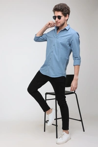 TUSCOT Men's Plain Casual Cotton Shirt with Spread Collar and Long Sleeves TT-CS1009 - MEDIUM, Sky Blue