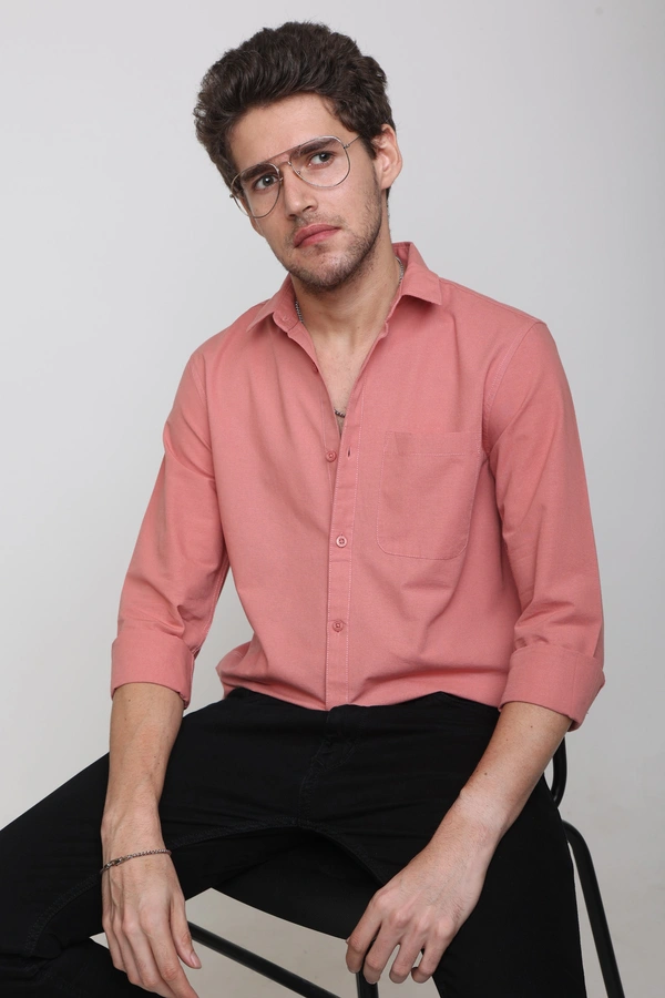 TUSCOT Men's Plain Casual Cotton Shirt with Spread Collar and Long Sleeves TT-CS1010 - LARGE, Coral Pink