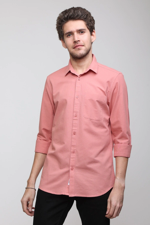 TUSCOT Men's Plain Casual Cotton Shirt with Spread Collar and Long Sleeves TT-CS1010 - LARGE, Coral Pink