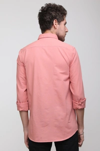 TUSCOT Men's Plain Casual Cotton Shirt with Spread Collar and Long Sleeves TT-CS1010 - LARGE, Coral Pink