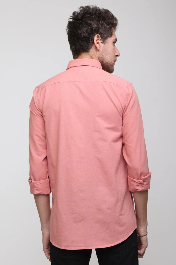 TUSCOT Men's Plain Casual Cotton Shirt with Spread Collar and Long Sleeves TT-CS1010 - LARGE, Coral Pink