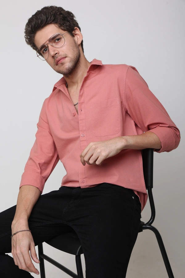 TUSCOT Men's Plain Casual Cotton Shirt with Spread Collar and Long Sleeves TT-CS1010 - LARGE, Coral Pink