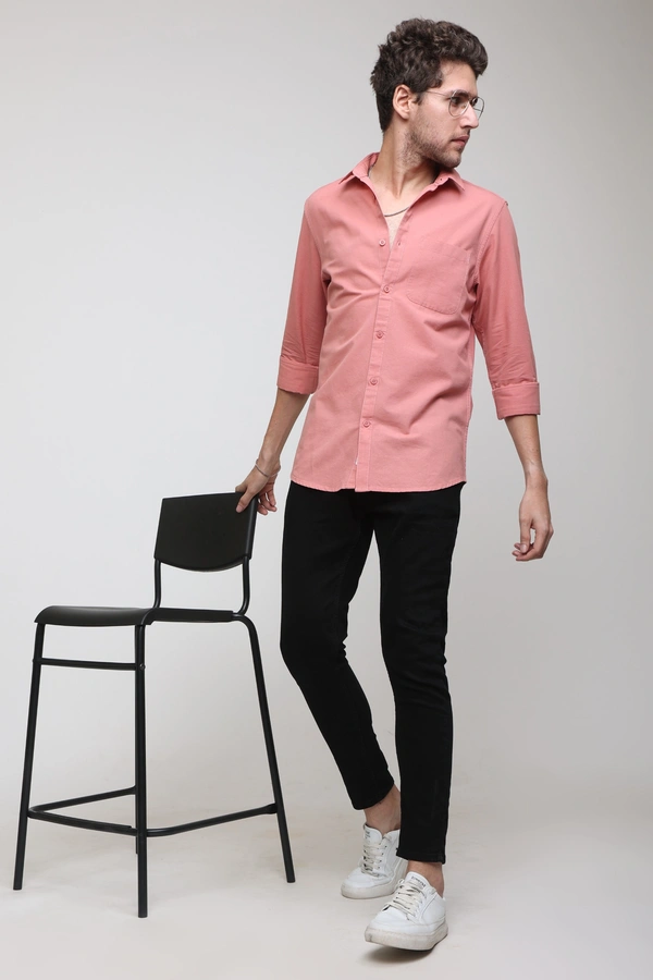 TUSCOT Men's Plain Casual Cotton Shirt with Spread Collar and Long Sleeves TT-CS1010 - LARGE, Coral Pink