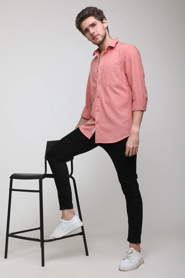 TUSCOT Men's Plain Casual Cotton Shirt with Spread Collar and Long Sleeves TT-CS1010 - LARGE, Coral Pink