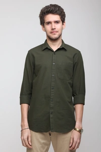 TUSCOT Men's Plain Casual Cotton Shirt with Spread Collar and Long Sleeves TT-CS1011 - LARGE, Olive Green