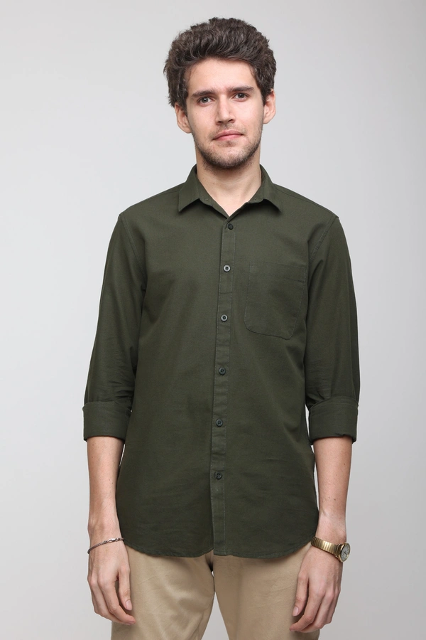 TUSCOT Men's Plain Casual Cotton Shirt with Spread Collar and Long Sleeves TT-CS1011 - LARGE, Olive Green