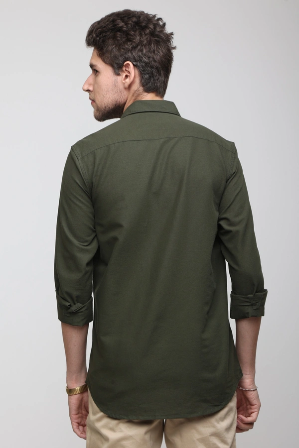 TUSCOT Men's Plain Casual Cotton Shirt with Spread Collar and Long Sleeves TT-CS1011 - LARGE, Olive Green
