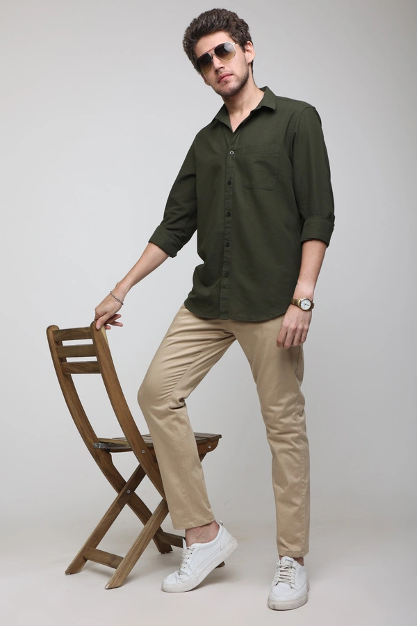 TUSCOT Men's Plain Casual Cotton Shirt with Spread Collar and Long Sleeves TT-CS1011 - LARGE, Olive Green