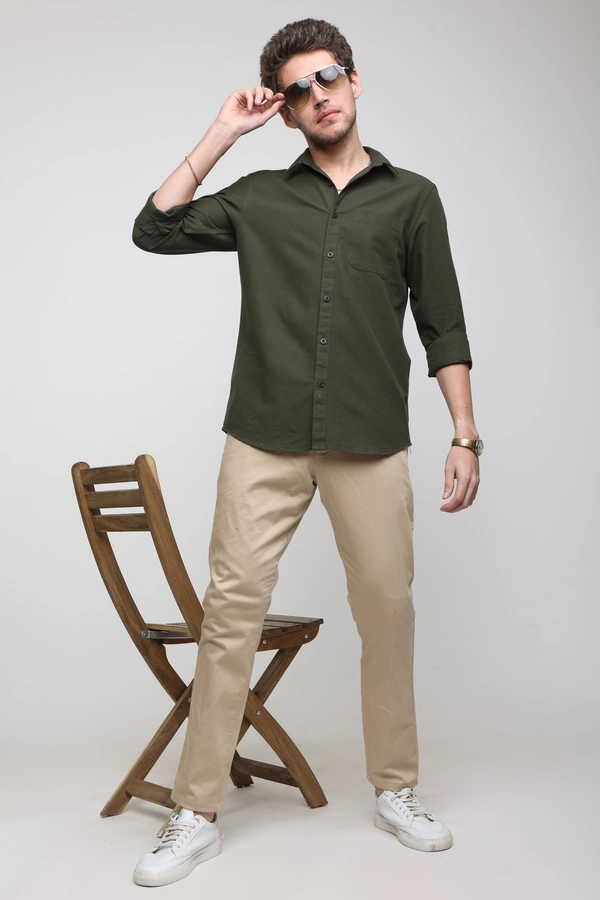 TUSCOT Men's Plain Casual Cotton Shirt with Spread Collar and Long Sleeves TT-CS1011 - LARGE, Olive Green
