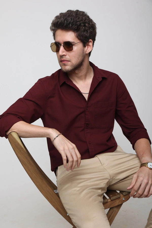 TUSCOT Men's Plain Casual Cotton Shirt with Spread Collar and Long Sleeves TT-CS1012 - LARGE, Maroon