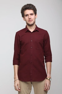 TUSCOT Men's Plain Casual Cotton Shirt with Spread Collar and Long Sleeves TT-CS1012 - LARGE, Maroon