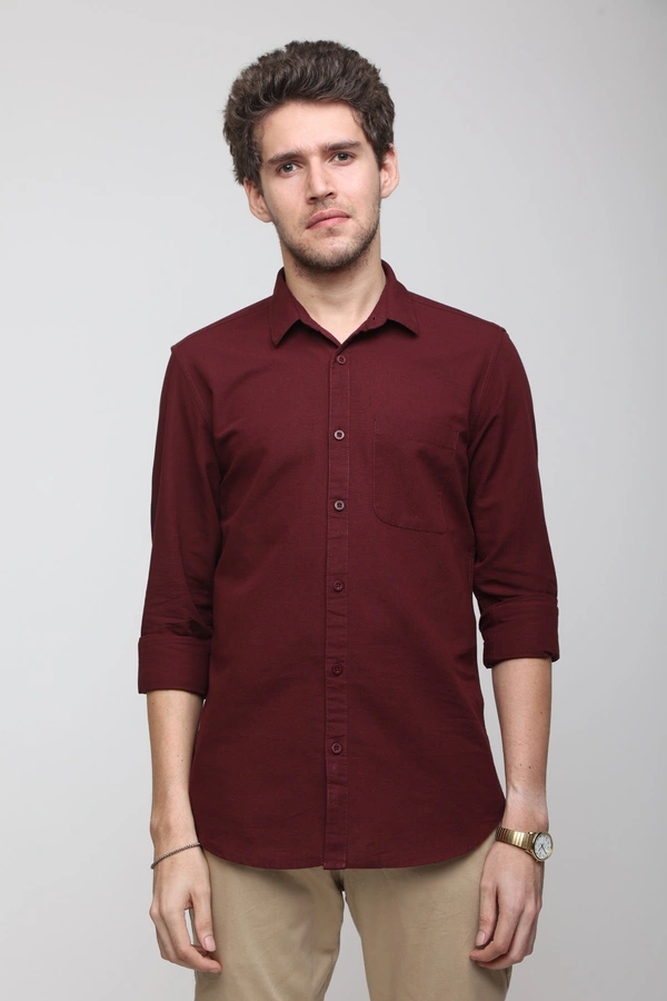 TUSCOT Men's Plain Casual Cotton Shirt with Spread Collar and Long Sleeves TT-CS1012 - LARGE, Maroon