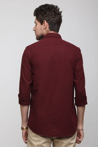 TUSCOT Men's Plain Casual Cotton Shirt with Spread Collar and Long Sleeves TT-CS1012 - LARGE, Maroon