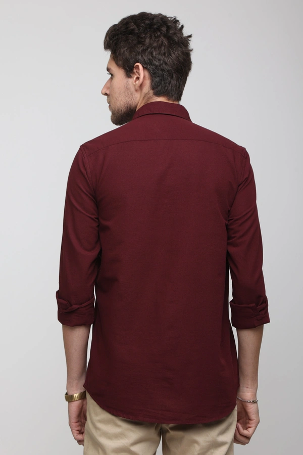 TUSCOT Men's Plain Casual Cotton Shirt with Spread Collar and Long Sleeves TT-CS1012 - LARGE, Maroon