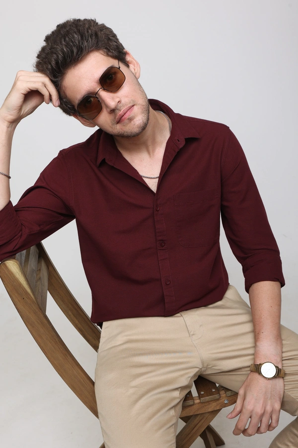 TUSCOT Men's Plain Casual Cotton Shirt with Spread Collar and Long Sleeves TT-CS1012 - LARGE, Maroon