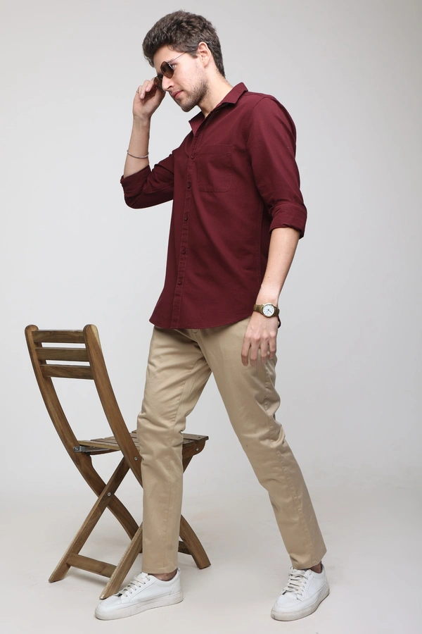 TUSCOT Men's Plain Casual Cotton Shirt with Spread Collar and Long Sleeves TT-CS1012 - LARGE, Maroon