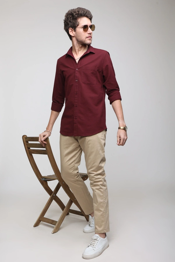 TUSCOT Men's Plain Casual Cotton Shirt with Spread Collar and Long Sleeves TT-CS1012 - LARGE, Maroon