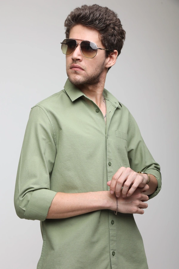 TUSCOT Men's Plain Casual Cotton Shirt with Spread Collar and Long Sleeves TT-CS1013 - LARGE, Spring Green