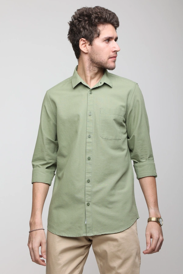 TUSCOT Men's Plain Casual Cotton Shirt with Spread Collar and Long Sleeves TT-CS1013 - LARGE, Spring Green