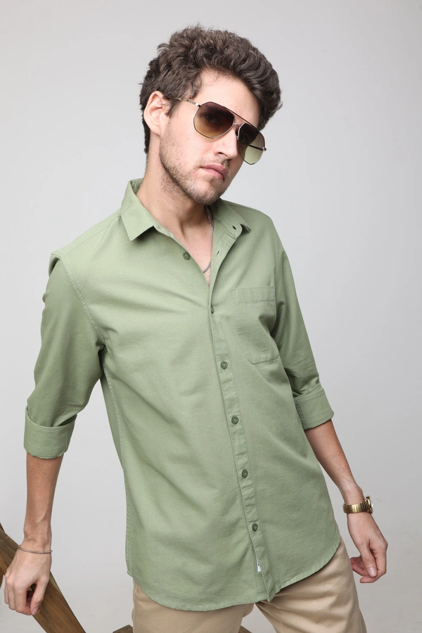 TUSCOT Men's Plain Casual Cotton Shirt with Spread Collar and Long Sleeves TT-CS1013 - LARGE, Spring Green
