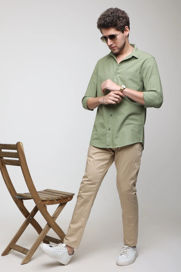 TUSCOT Men's Plain Casual Cotton Shirt with Spread Collar and Long Sleeves TT-CS1013 - LARGE, Spring Green