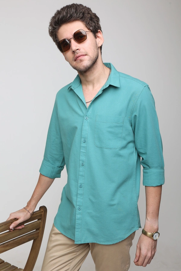 TUSCOT Men's Plain Casual Cotton Shirt with Spread Collar and Long Sleeves TT-CS1014 - MEDIUM, Turquoise