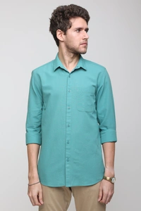 TUSCOT Men's Plain Casual Cotton Shirt with Spread Collar and Long Sleeves TT-CS1014 - MEDIUM, Turquoise