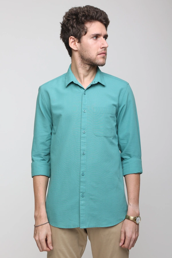 TUSCOT Men's Plain Casual Cotton Shirt with Spread Collar and Long Sleeves TT-CS1014 - MEDIUM, Turquoise