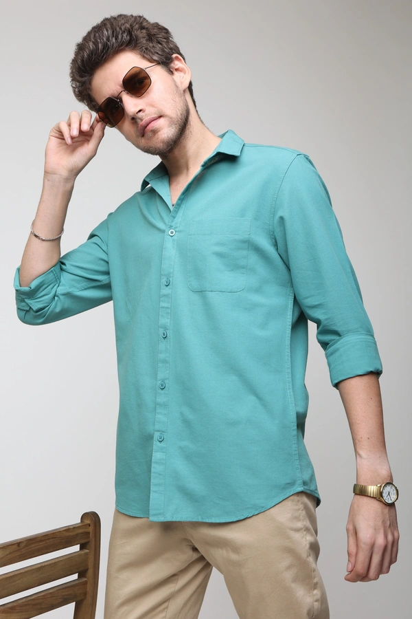 TUSCOT Men's Plain Casual Cotton Shirt with Spread Collar and Long Sleeves TT-CS1014 - MEDIUM, Turquoise