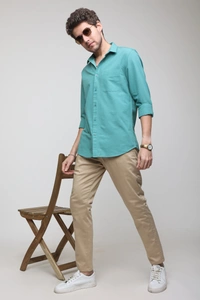TUSCOT Men's Plain Casual Cotton Shirt with Spread Collar and Long Sleeves TT-CS1014 - MEDIUM, Turquoise