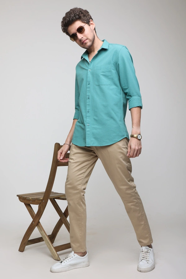 TUSCOT Men's Plain Casual Cotton Shirt with Spread Collar and Long Sleeves TT-CS1014 - MEDIUM, Turquoise