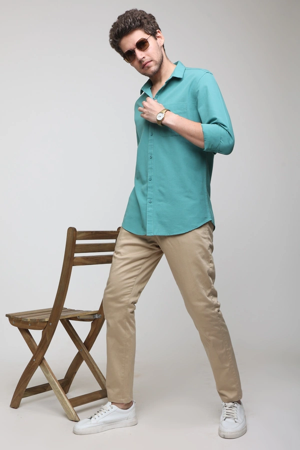 TUSCOT Men's Plain Casual Cotton Shirt with Spread Collar and Long Sleeves TT-CS1014 - MEDIUM, Turquoise