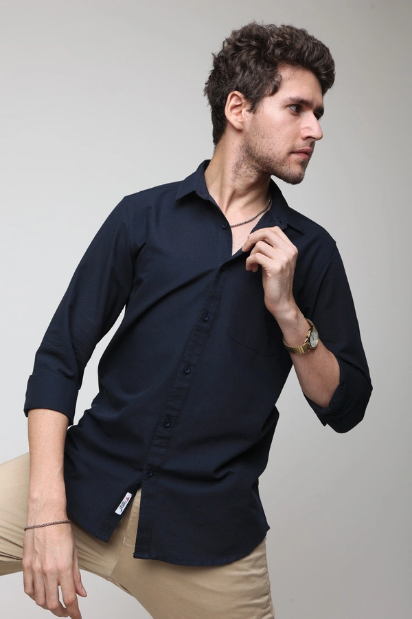 TUSCOT Men's Plain Casual Cotton Shirt with Spread Collar and Long Sleeves TT-CS1015 - MEDIUM, Navy Blue