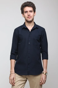 TUSCOT Men's Plain Casual Cotton Shirt with Spread Collar and Long Sleeves TT-CS1015 - MEDIUM, Navy Blue
