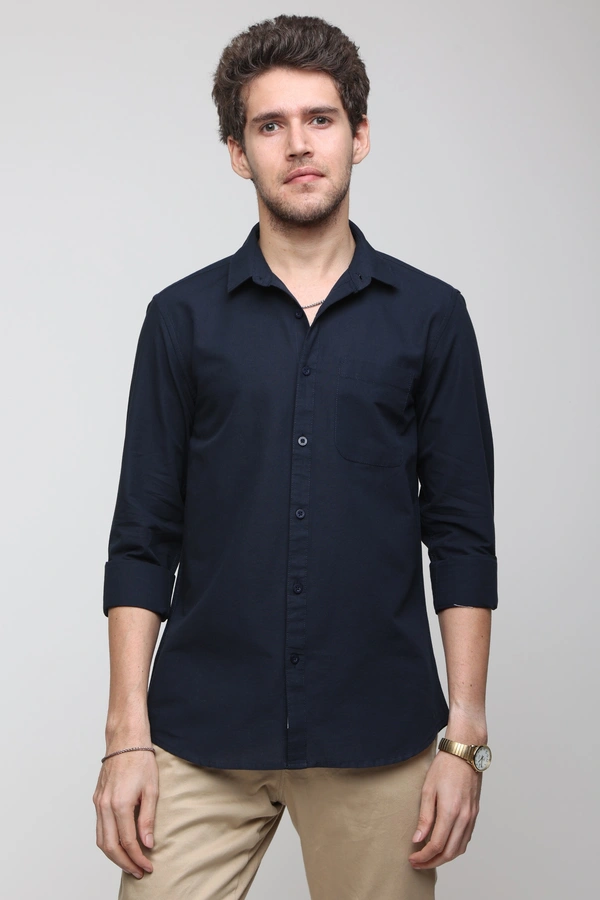 TUSCOT Men's Plain Casual Cotton Shirt with Spread Collar and Long Sleeves TT-CS1015 - MEDIUM, Navy Blue